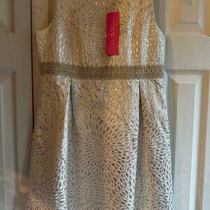 Lilly Pulitzer Gold and Cream Sheath Dress Sleeveless Scoop Neck